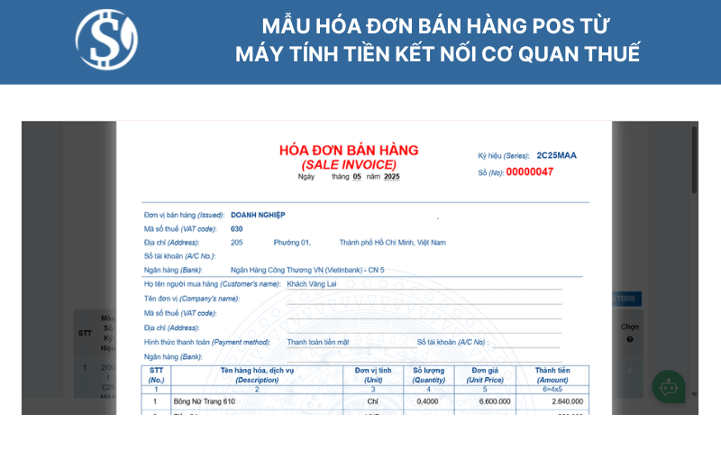 Mẫu hóa đơn bán hàng POS từ máy tính tiền kết nối cơ quan thuế - Nghị định 70/2025/NĐ-CP