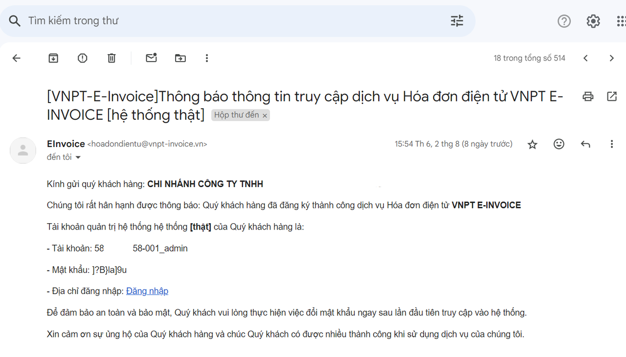 Thông báo nhận tài khoản hóa đơn điện tử - Mẫu hóa đơn bán hàng