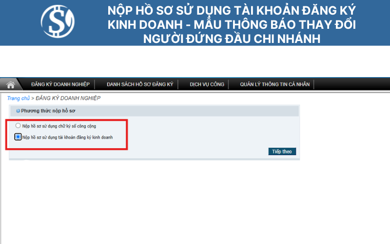 Nộp hồ sơ sử dụng tài khoản đăng ký kinh doanh - Mẫu thông báo thay đổi người đứng đầu chi nhánh
