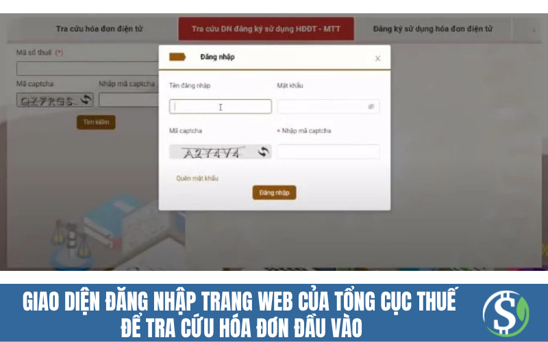 Giao diện đăng nhập trang web của Tổng cục Thuế để tra cứu hóa đơn đầu vào