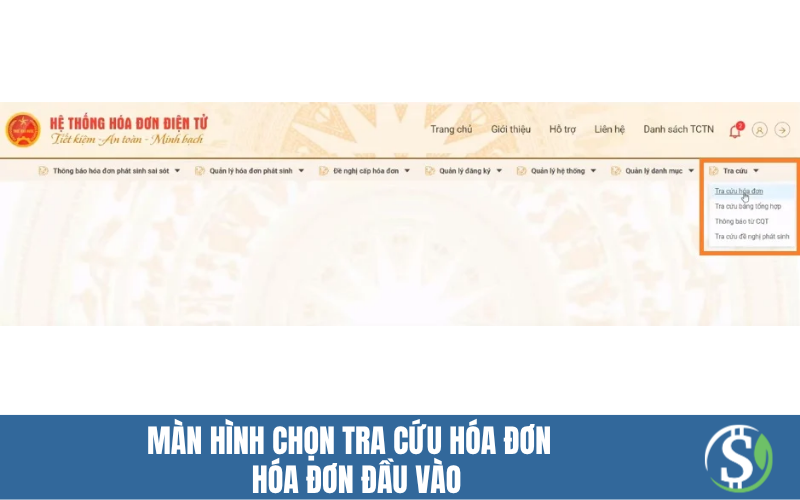 Màn hình chọn Tra cứu hóa đơn - Hóa đơn đầu vào