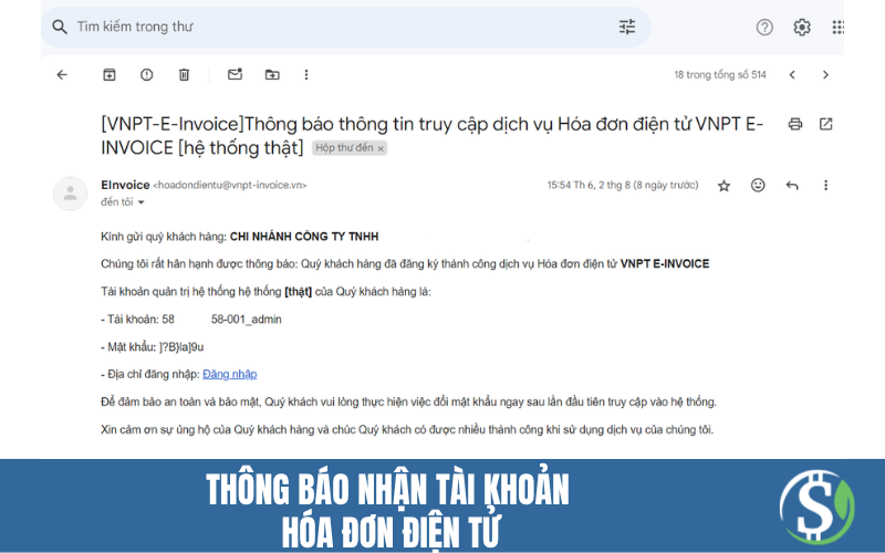 Thông báo nhận tài khoản hóa đơn điện tử - Hóa đơn siêu thị