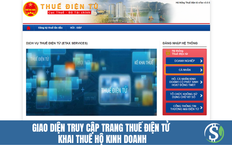 Giao diện truy cập trang thuế điện tử - Khai thuế hộ kinh doanh, cá nhân kinh doanh Giao diện truy cập trang thuế điện tử - Khai thuế hộ kinh doanh, cá nhân kinh doanh