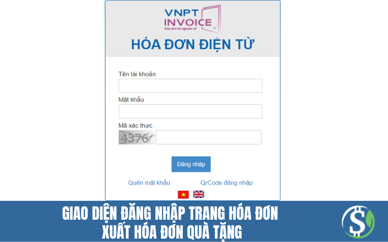Giao diện đăng nhập trang hóa đơn - xuất hóa đơn quà tặng