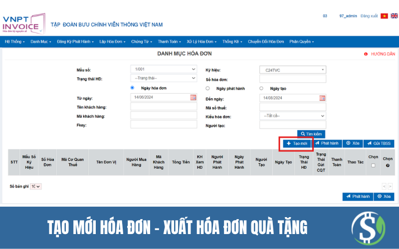 Tạo mới hóa đơn - xuất hóa đơn quà tặng