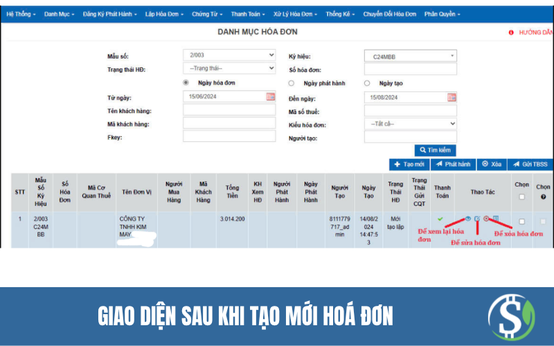 Giao diện sau khi tạo mới hoá đơn - Xuất hóa đơn quà tặng như thế nào đúng quy định?