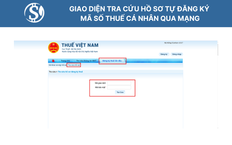 Giao diện tra cứu hồ sơ tự đăng ký mã số thuế cá nhân qua mạng