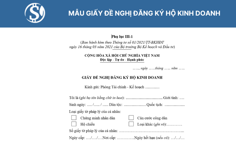 Mẫu giấy đề nghị đăng ký hộ kinh doanh
